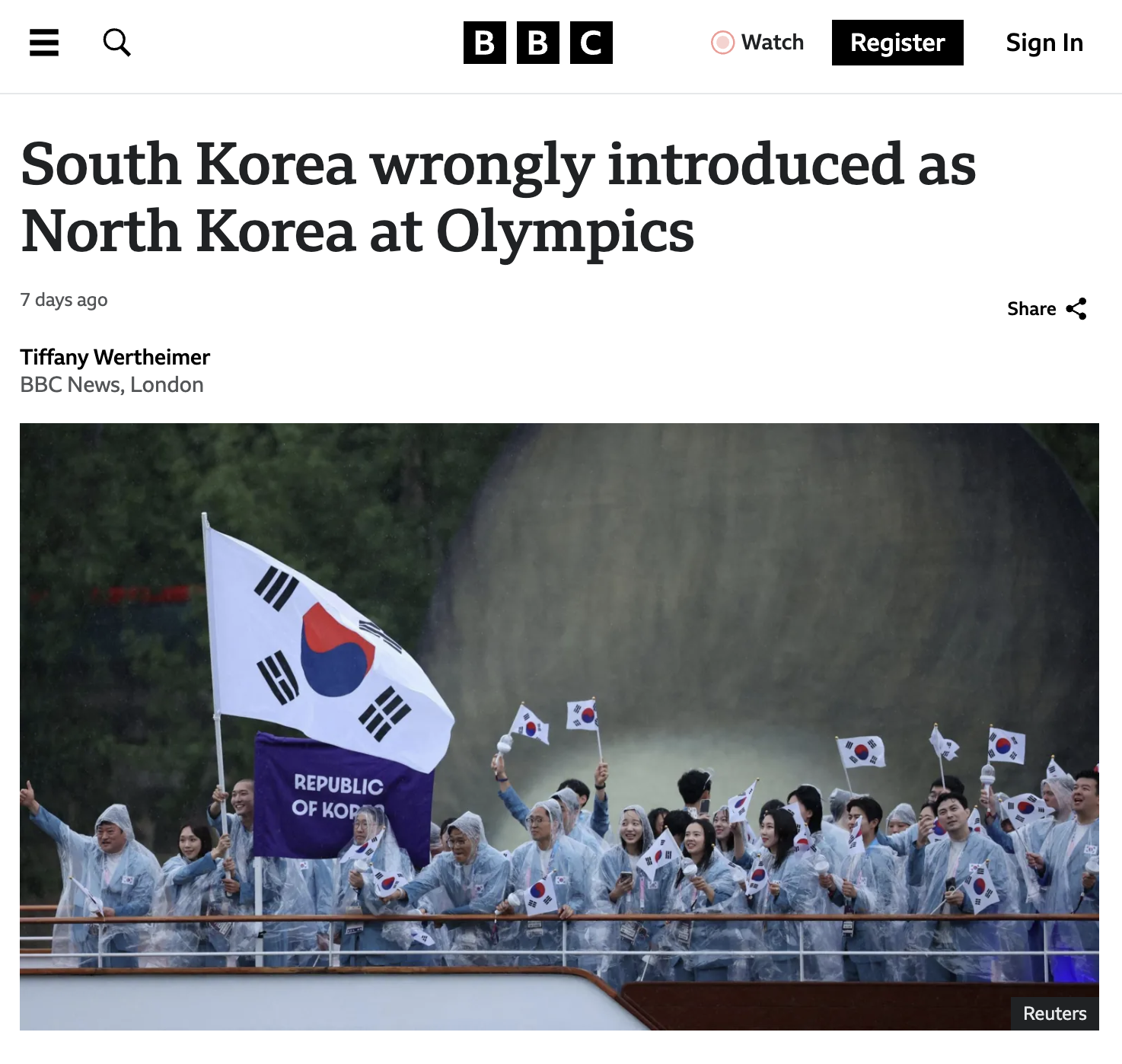 South Korea - Bbc Watch Register Sign In South Korea wrongly introduced as North Korea at Olympics 7 days ago Tiffany Wertheimer Bbc News, London Republic Of Kor Reuters